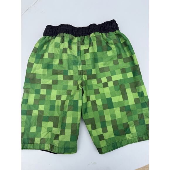 Boy's Minecraft Size Medium Green Creeper Swim Trunks Board Shorts - Picture 3 of 5